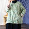 Women Vintage Bat Sleeve Jackets Green Floral Spring Coats Button Pockets Long Sleeve O-Neck Jackets
