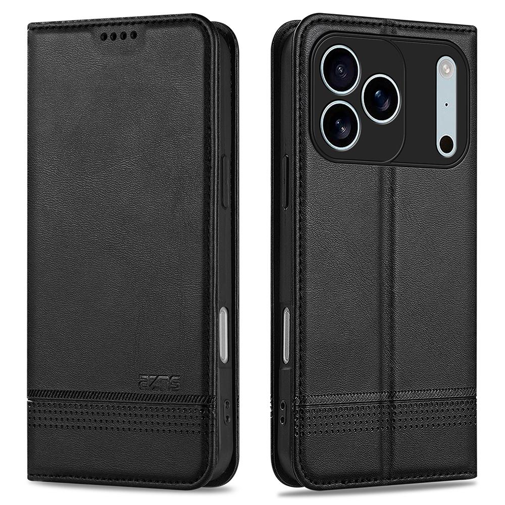 AZNS For iPhone 17 Pro Case Cowhide Texture PU Leather Wallet Phone Cover