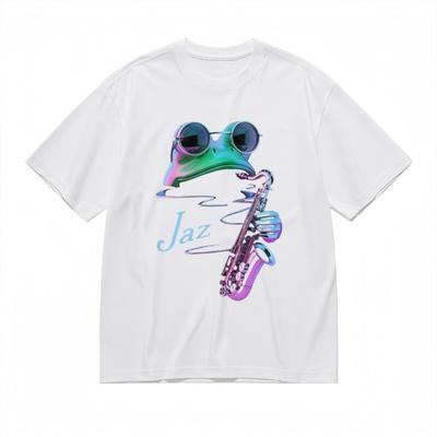 Herren Trend Atmungsaktives Klassisches T-Shirt Cooles Frosch Musiker Aufdruck Design Tee