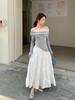 Women's High-Waisted White Cotton A-Line Skirt, Spring 2026 Korean Style, Casual Versatile Tiered Design