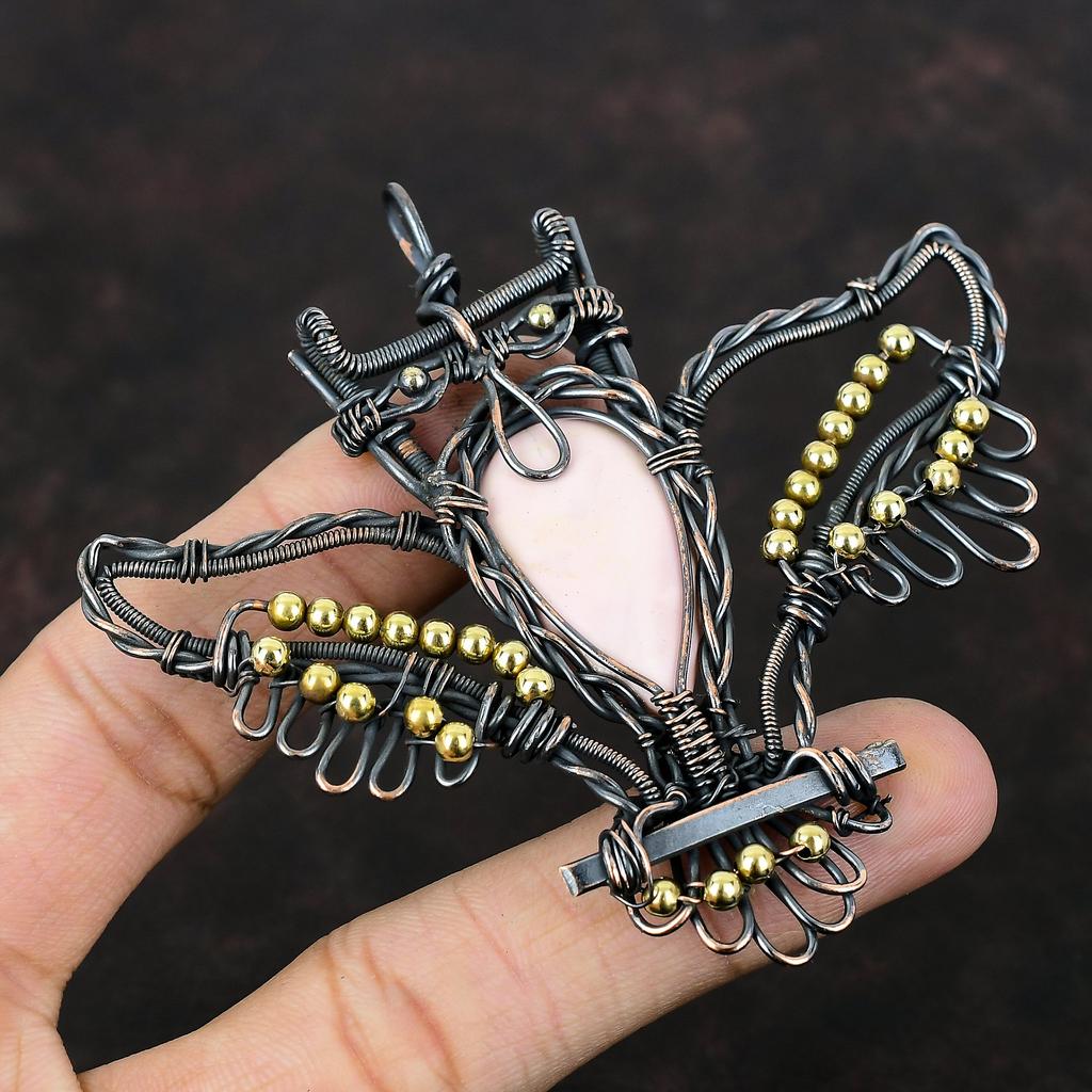 Pink Opal Pendant Copper Wire Wrapped Owl Pendant Handmade Pendant Pink Opal Jewelry Gemstone Pendant Wonderful Copper Jewelry Gift For Her