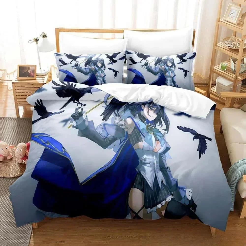 Comforter 3D Print Anime Ouro Kronii Bedding Set Printed Bed Set With Bed Soft Queen King Size Bedclothes Home