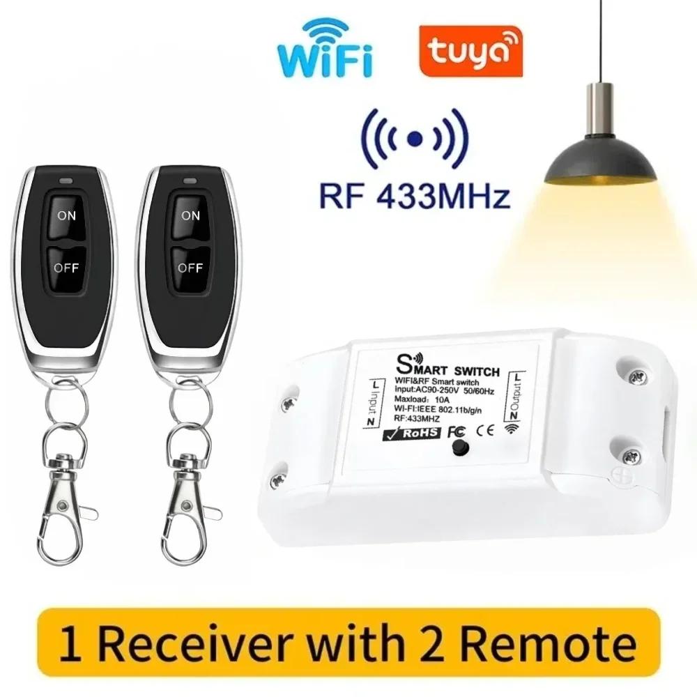 Tuya WiFi RF 433MHz Drahtloser Fernbedienungsschalter AC 110V 220V Mini-Relaisempfänger mit Ein-Aus-Sender für LED-Glühbirne