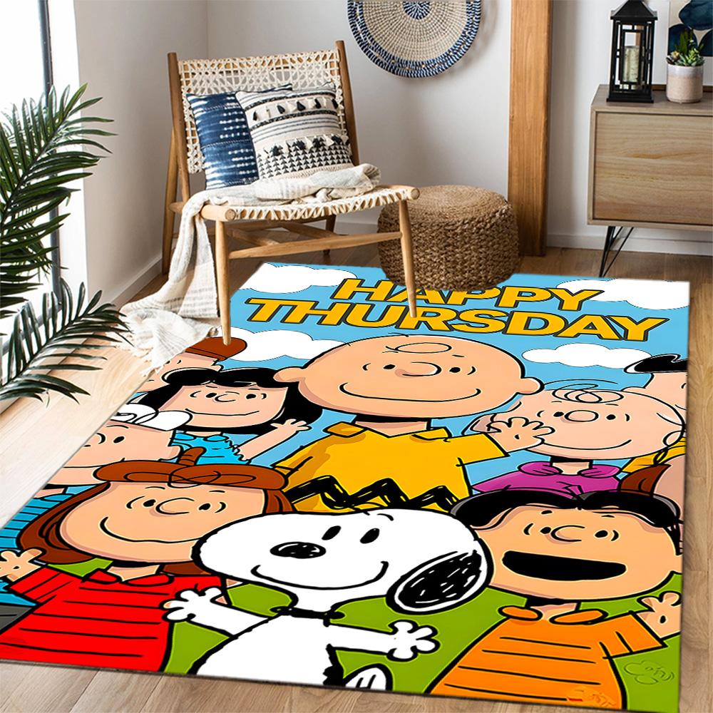 Snoopy's Peanuts Gang Themed Anti-Slip Rugs - Polyester Home Decor, Suitable for Bedrooms, Living Rooms, Doorways, Studios, and Decorations