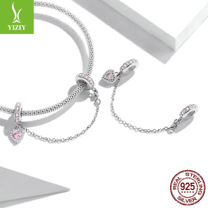 Valentine'S Day Love Silver Silicone Safety Chain Accessories, Pink Zircon Diy String Decoration Scc2125