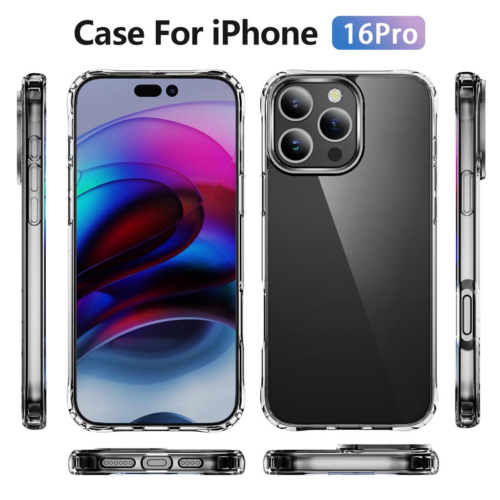 Anti-Yellowing Crystal Transparent Case for iPhone 17 Air 16 Plus 15 pro max, Shockproof Air Cushion Corners Anti-Scratch Daily Use Protective Cover