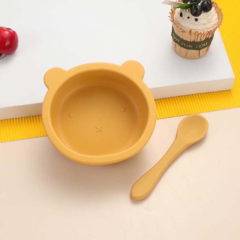 Little Bear Children's Silicone Tableware Set: Anti-Fall Bowl, Plate, and Spoon