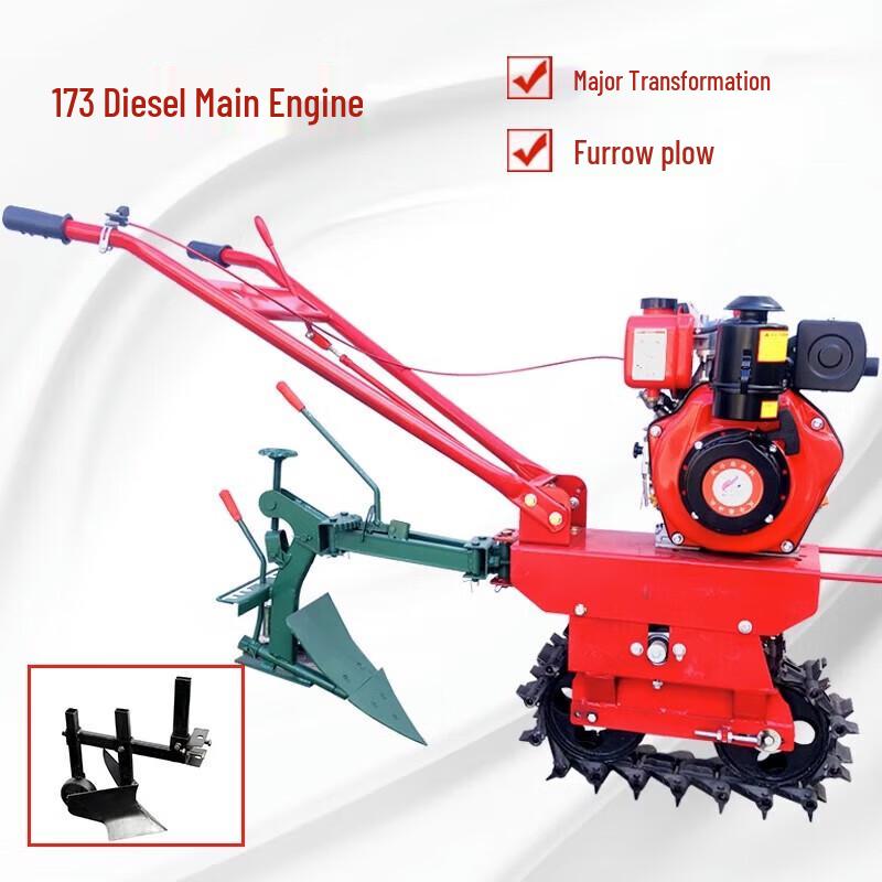 Xijiaer 173F Diesel Track Micro Tiller with Plowing and Trenching Attachments CN plug (adapter included)