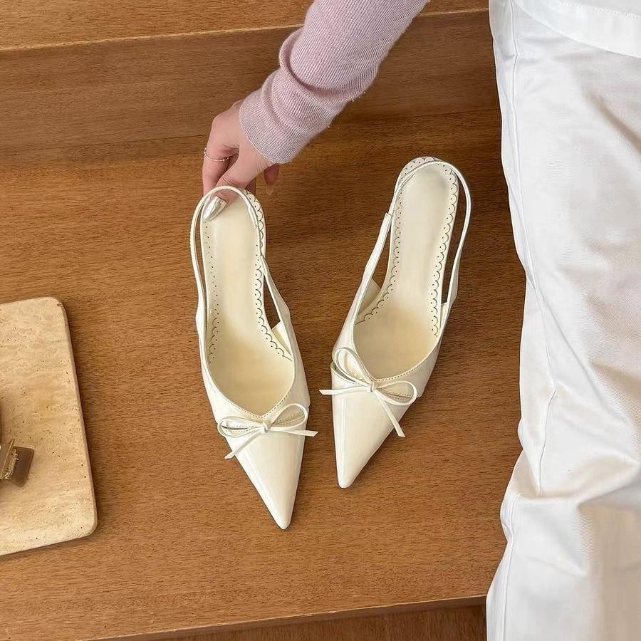 4 cm is here, so beautiful!! Nude pointed bow light mouth high heels women's spring empty sandals