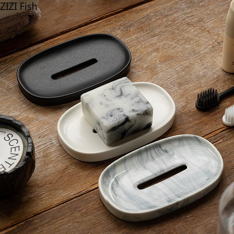 Simple Ceramic Soap Dish Hotel Toilet Creative Drain Soap Box Holder Soap Organization Nordic Home Bathroom Accessories