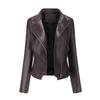 Nouvelle Veste en Cuir Courte Ajustée pour Femme avec Col en Cuir PU, Vêtement d'Extérieur Fin à Manches Longues Printemps Automne