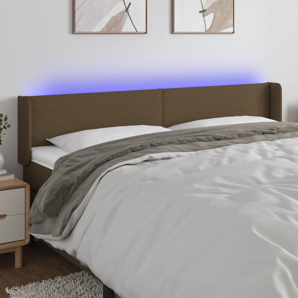 Vidaxl Zagłówek Do Łóżka Z Led, Ciemnobrązowy, 203X16X78/88Cm, Tkanina