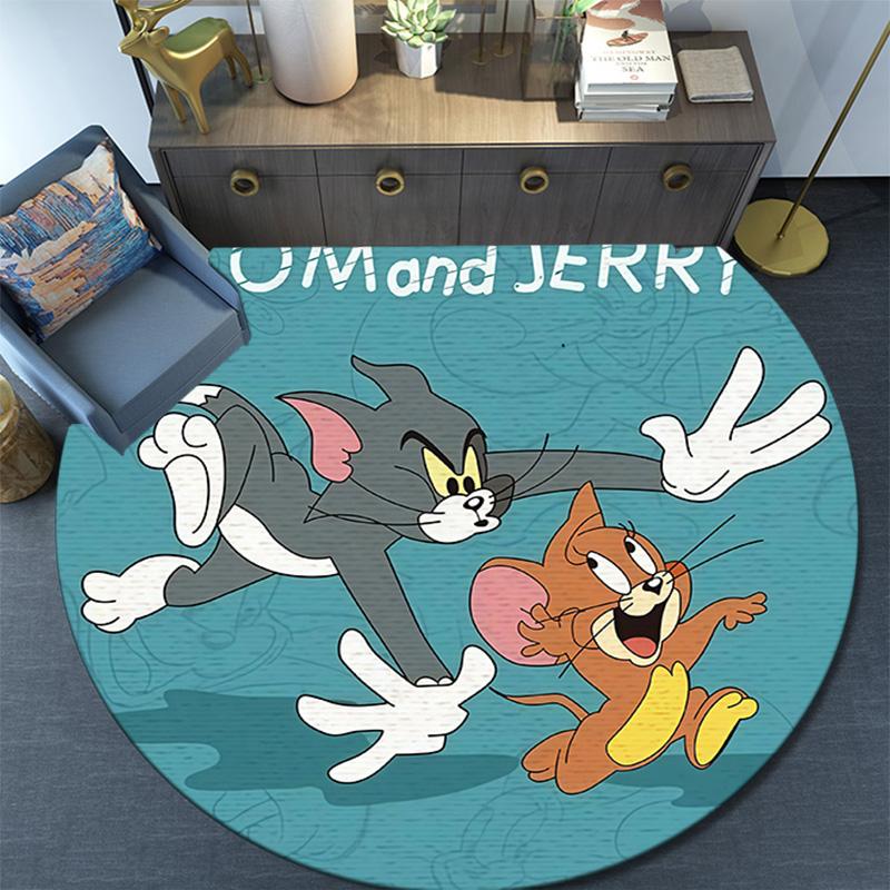 Tom and Jerry Round Area Rug,Carpet Rug for Living Room Bedroom Sofa Playroom Decor,Non-slip Floor Mat