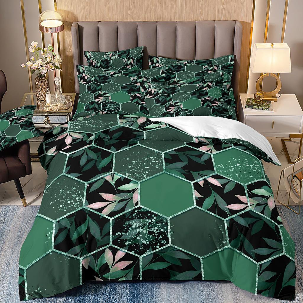 3D Digital Printing Light Luxury Geometric Honeycomb Stone Pattern Bedding Quilt Cover Three-Piece Set