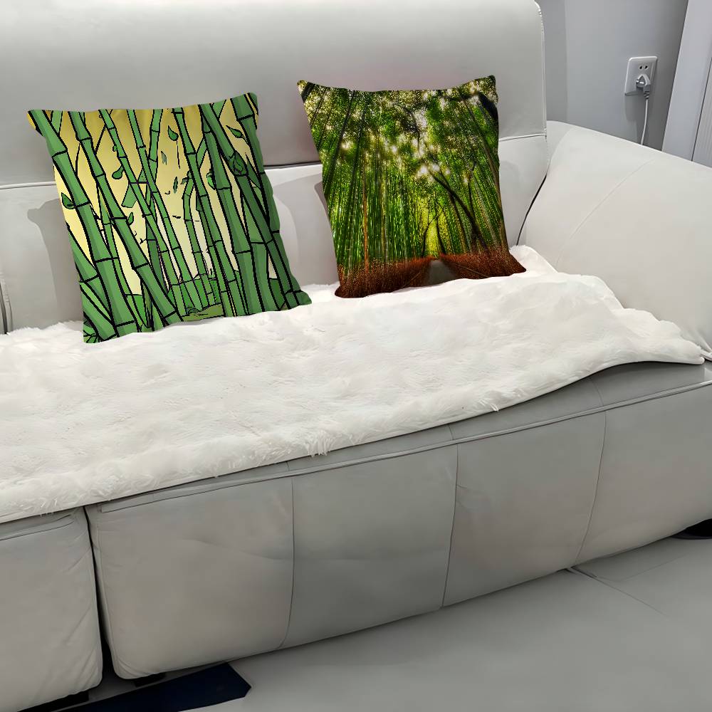 B-bamboo Forest Pillow Case Removable Washable Cushion Cover – All-Season Soft Linen