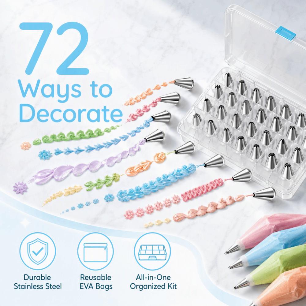 72PCS PP Cake Decorating Kit EVA Piping Bag Set Frosting Piping Kit  Cupcake Cookie Decorating