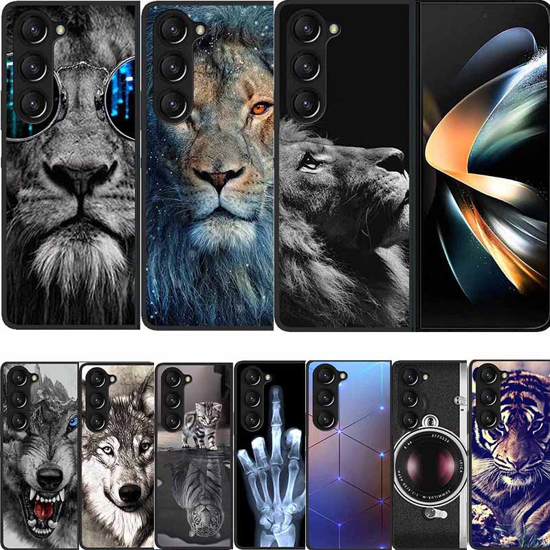 For Samsung Z Fold 6 Phone Case Cover Wolf Black Plastic Hard Back Cover Case For Samsung Galaxy Z Fold6 Fold 4 3 2 5 Case Funda