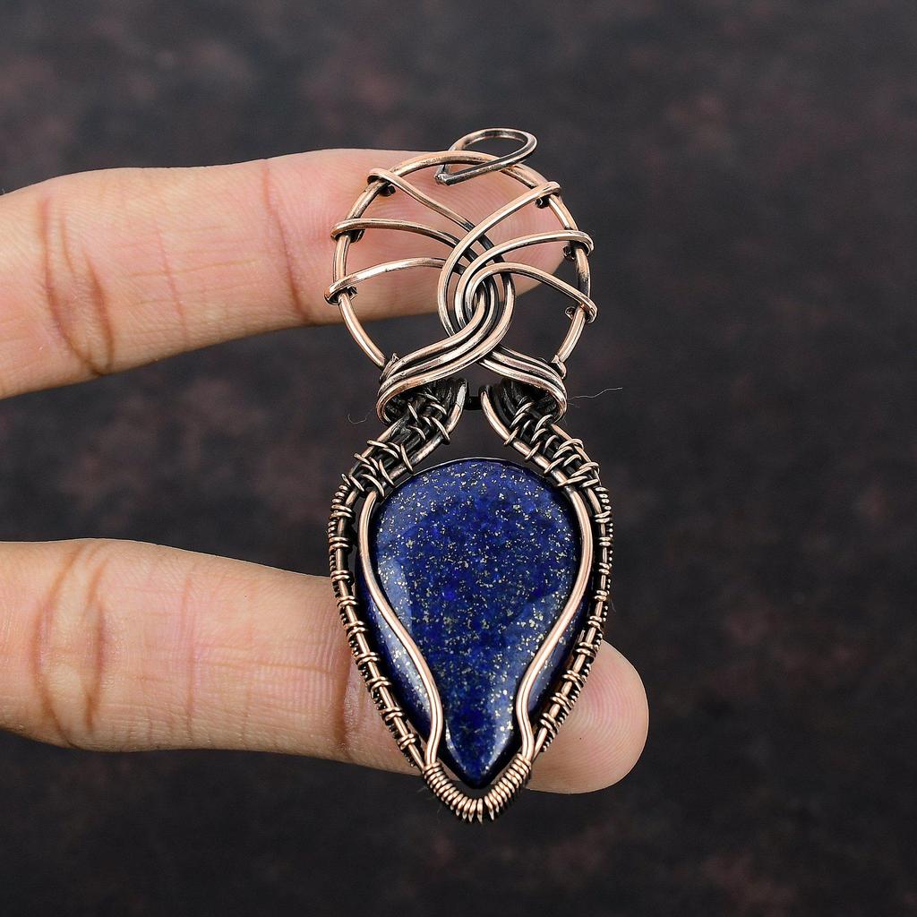 Lapis Lazuli Pendant Copper Wire Wrapped Pendant Original Gemstone Pendant Copper Jewelry Handmade Pendant Wire Wrapped Jewelry Gift For Mom