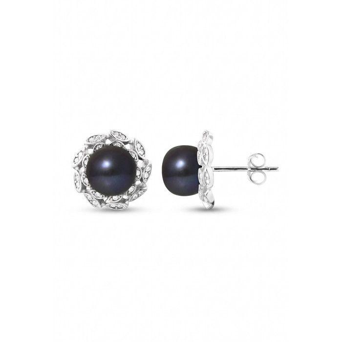 Pearls &amp; Colors - Boucles d'Oreilles - Corolle Perles de Culture d'Eau Douce - Argent 925 Millièmes - Bijoux Femme