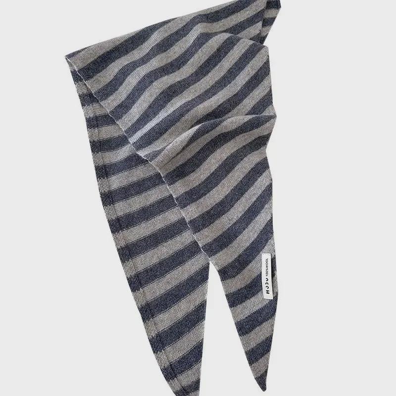"100% Australian Wool Striped Triangular Scarf - Versatile Women's Knitted Shawl and Headscarf"
