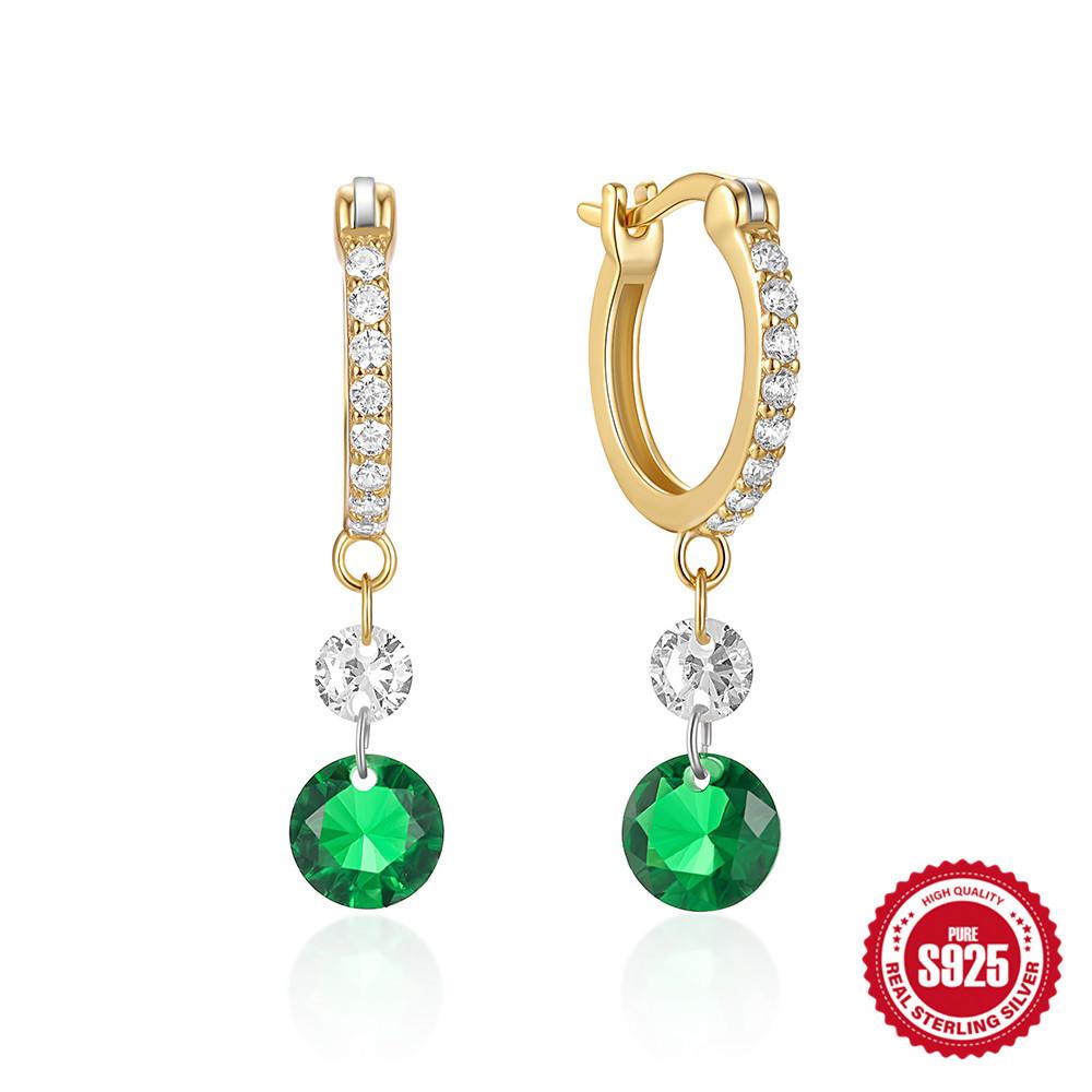 S925 Sterling Silver Classic Simple Diamond Emerald Earrings Earrings Ear Buckles Light Luxury Noble Sterling Silver Earrings