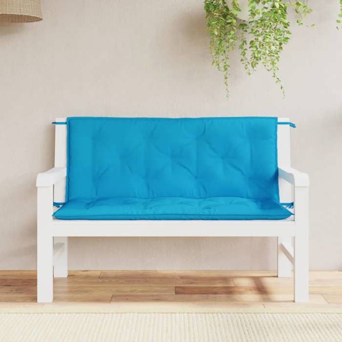 VidaXL Set of 2 Garden Bench Cushions, Bench Cover with Tie Strings, Waterproof Outdoor Cushion, Blue 361682