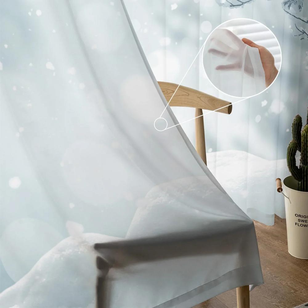 Winter Snowy Day Branches Sheer Curtains Living Room Window Tulle Curtains For Bedroom Kitchen Home Decoration Voile Drapes