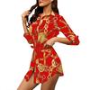 Joliann Women Long Sleeve Chain PrintedShirt Dress Ladies Casual Mini Dress