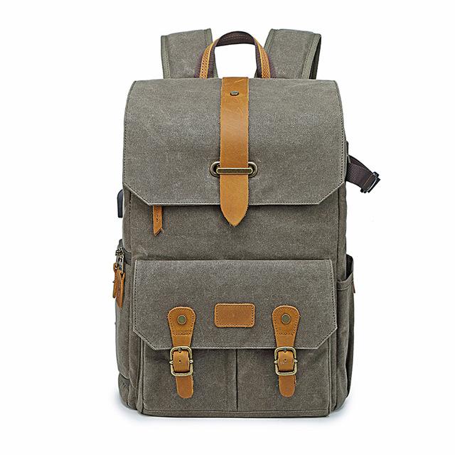 Photography Retro Waterproof Canvas Backpack USB Port 15.6inch Laptop Camera Bag Carry Case For Canon Nikon DSLR
