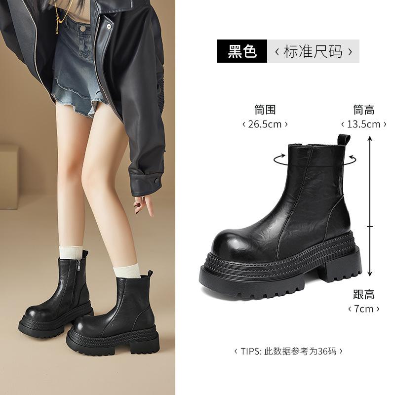 Augustine platform Martin boots new autumn and winter black thick heel medium tube short boots British style boots
