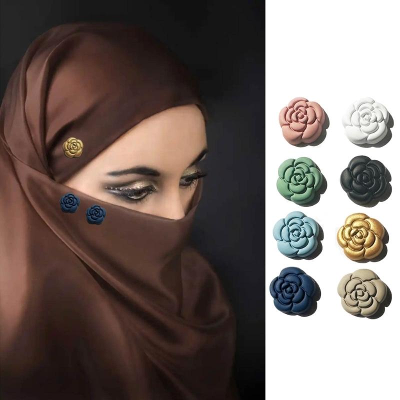 8 párů magnetických špendlíků na hidžáb Barevná brož ve tvaru kamélie Univerzální spona na šátek Šperky Elegantní klipy pro šátky
