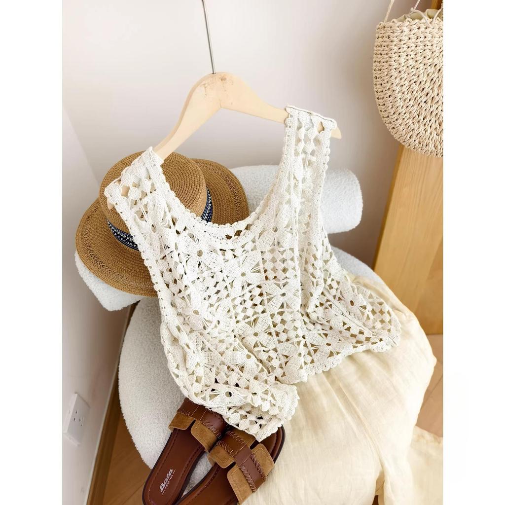 DIMANAF 2026 T-Shirt Women Knitting Lace Vest O-Neck Hollow Summer Style Basic Tops Tees Loose Clothing