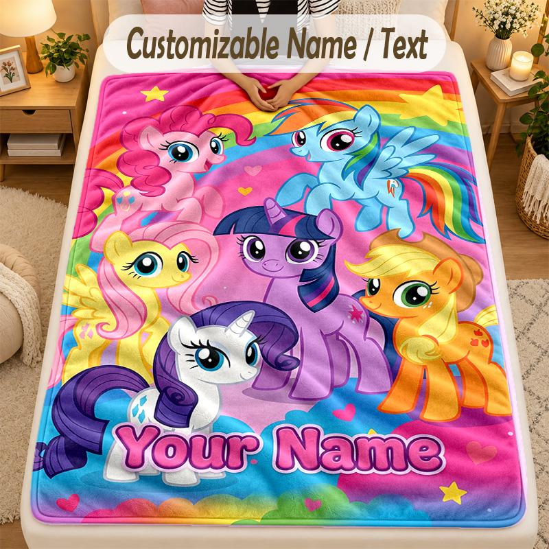 Flannel BlanketMy Little Pony Custom Name Text Personalized Soft Warm Throw Blanket Home Decor Gift