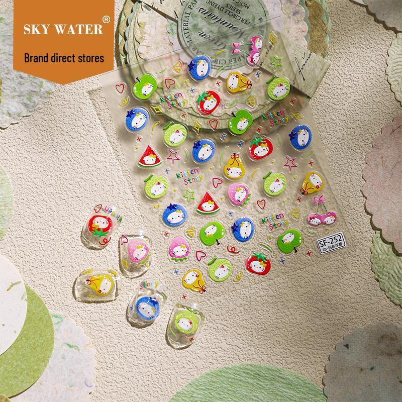 Sky New 3D Kitty Nail Art Stickers with Blueberry and Strawberry Design