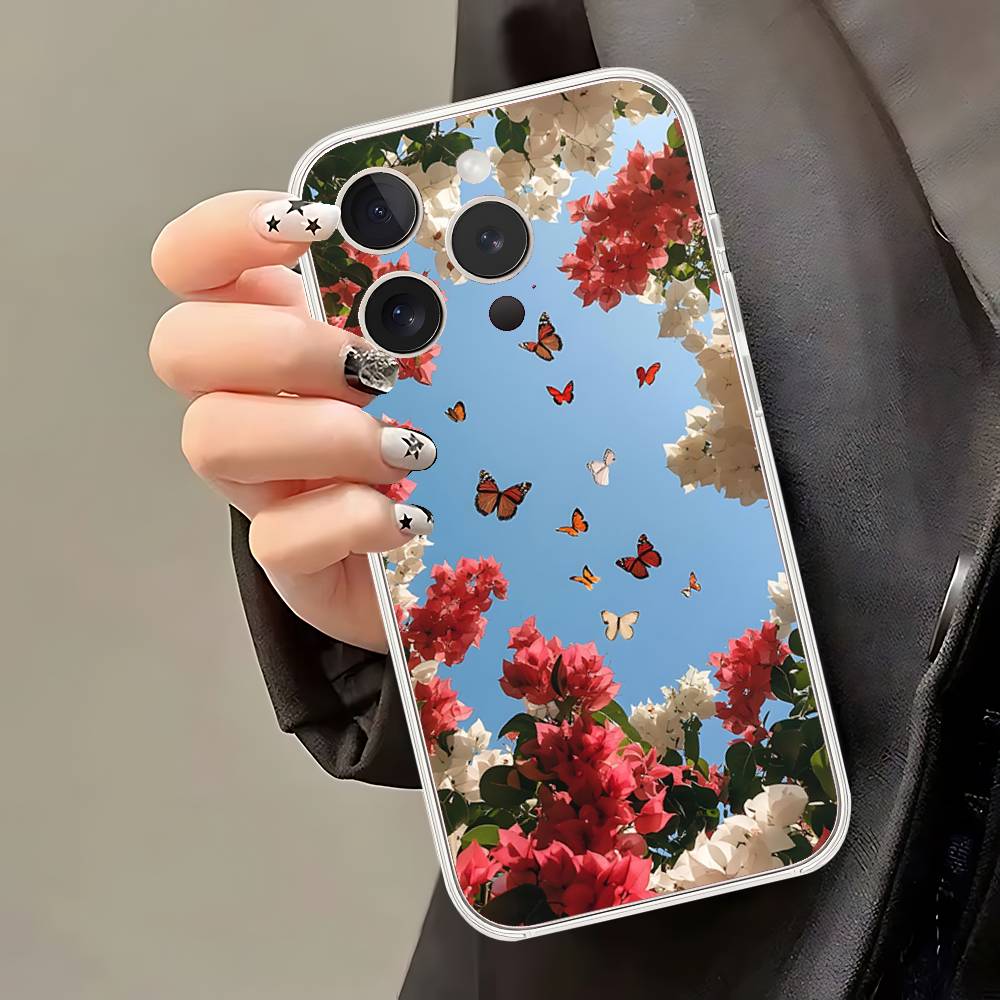Fresh Little Flowers Phone Case For IPhone 17 16 15 14 Plus 13 12 11 Pro Max Phone Back Cover Transparent Shockproof Cover