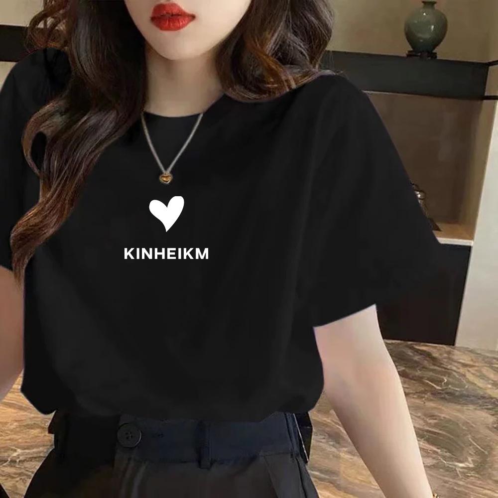 Cotton Front Shoulder Black T-shirt for Women In Women's Short-sleeved Summer New Large-size Base Shirt Underwear To Make Them Look Slim T-shirt Top