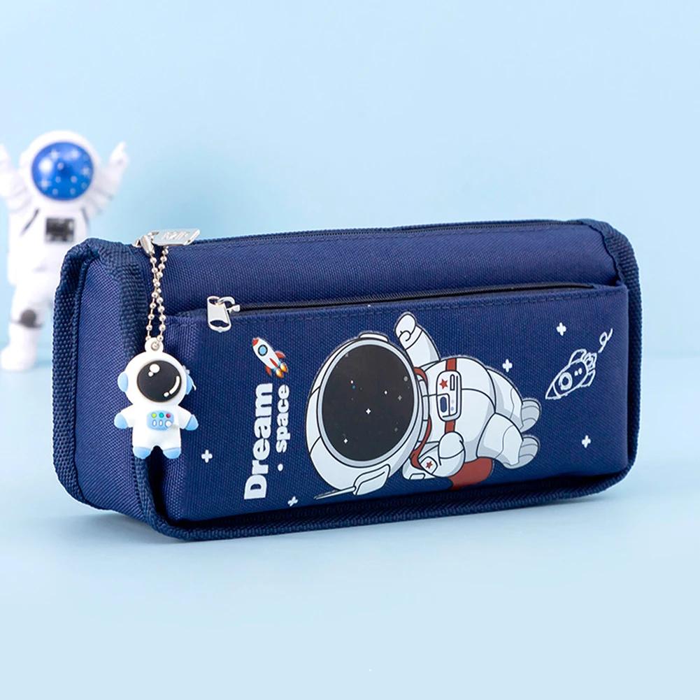 Cartoon Space Astronaut Pencil Case Large Capacity Canvas Pencil Bag Kids School Office Supplies Student Cartoon Stationery Bag
