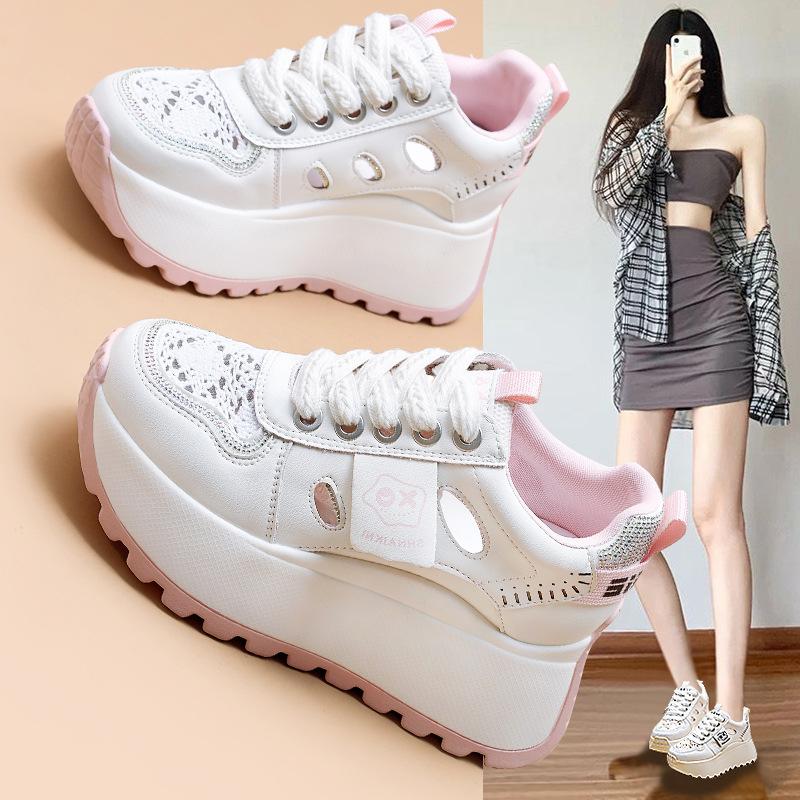 2025 spring new trendy girl mesh hollow platform student dad shoes casual versatile height increase retro women's shoes