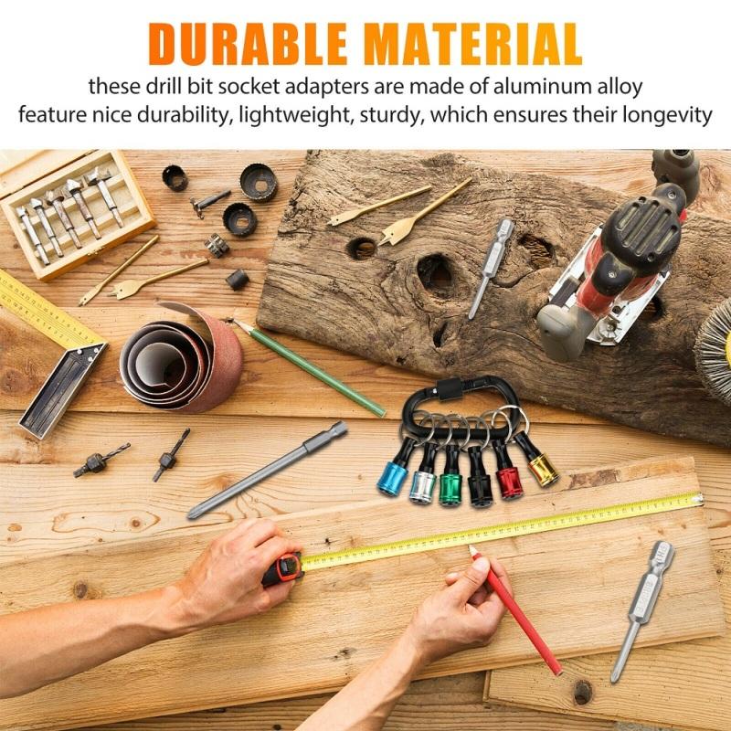 6 Pcs Metal 1/4" Hex Shank Quick Release Keychain  Screwdriver  Drill  Bit  Holder  Set Cup-shaped