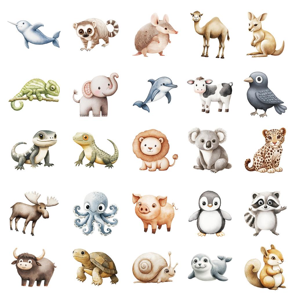 50 Adesivos 3D de Animais Pequenos Sem Repetição Koala Pinguim DIY Decorativo para Laptop Adesivos de Papel DIY