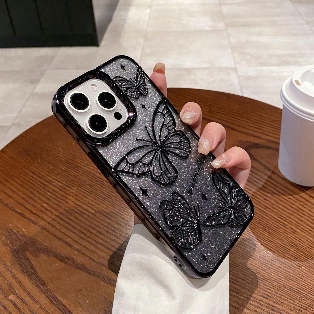 The Iphone16 Pleated Three-dimensional Butterfly Is Suitable for The Apple 15promax Phone Case with A Gradient Glitter Soft Cover
