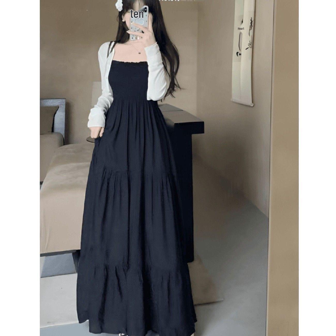 

2025 Summer Hepburn Style Retro Black Camisole Dress Set for Women M [Recommended 90-110 jin]