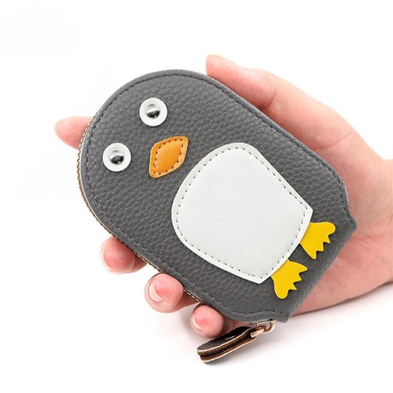 Cute Penguin RFID Card Holder Wallet for Women, Zipper Credit Card Organizer, PU Leather Mini Coin Purse, Accordion Card Case with Keychain