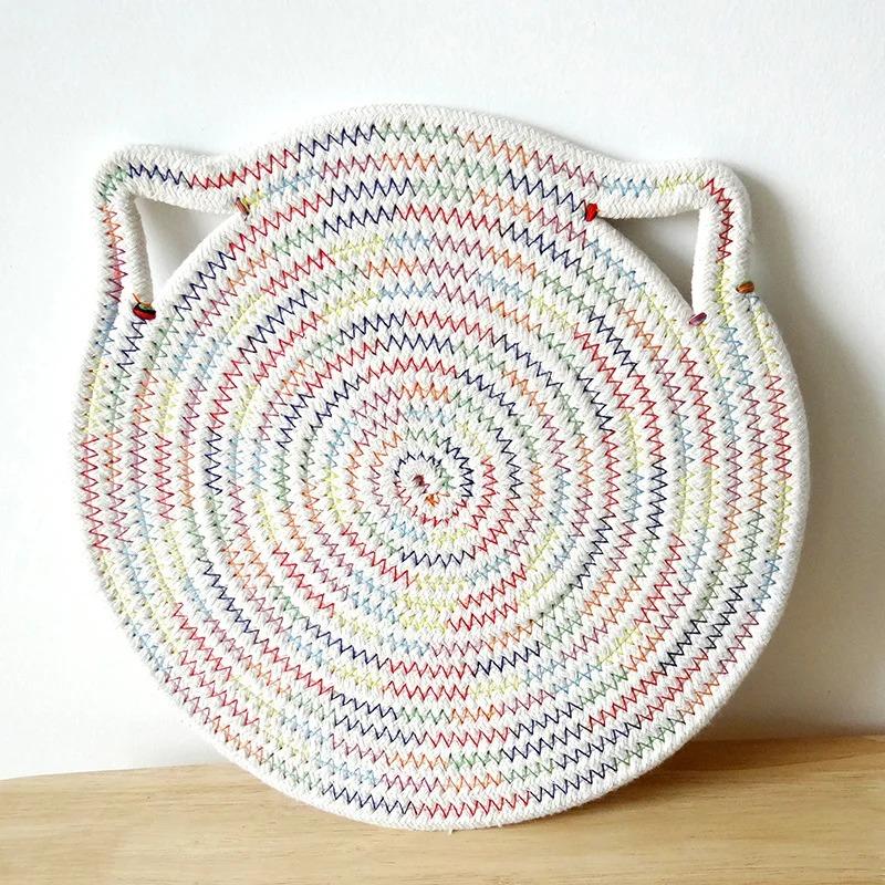 30cm simple solid color cat ear cotton rope placemat kitchen insulation and heat-resistant pad cotton thread pot mat cup mat