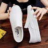 Slip-On White PU Leather Shoes Canvas Leisure Sneaker Muffin Platform Students Outdoor Shoes