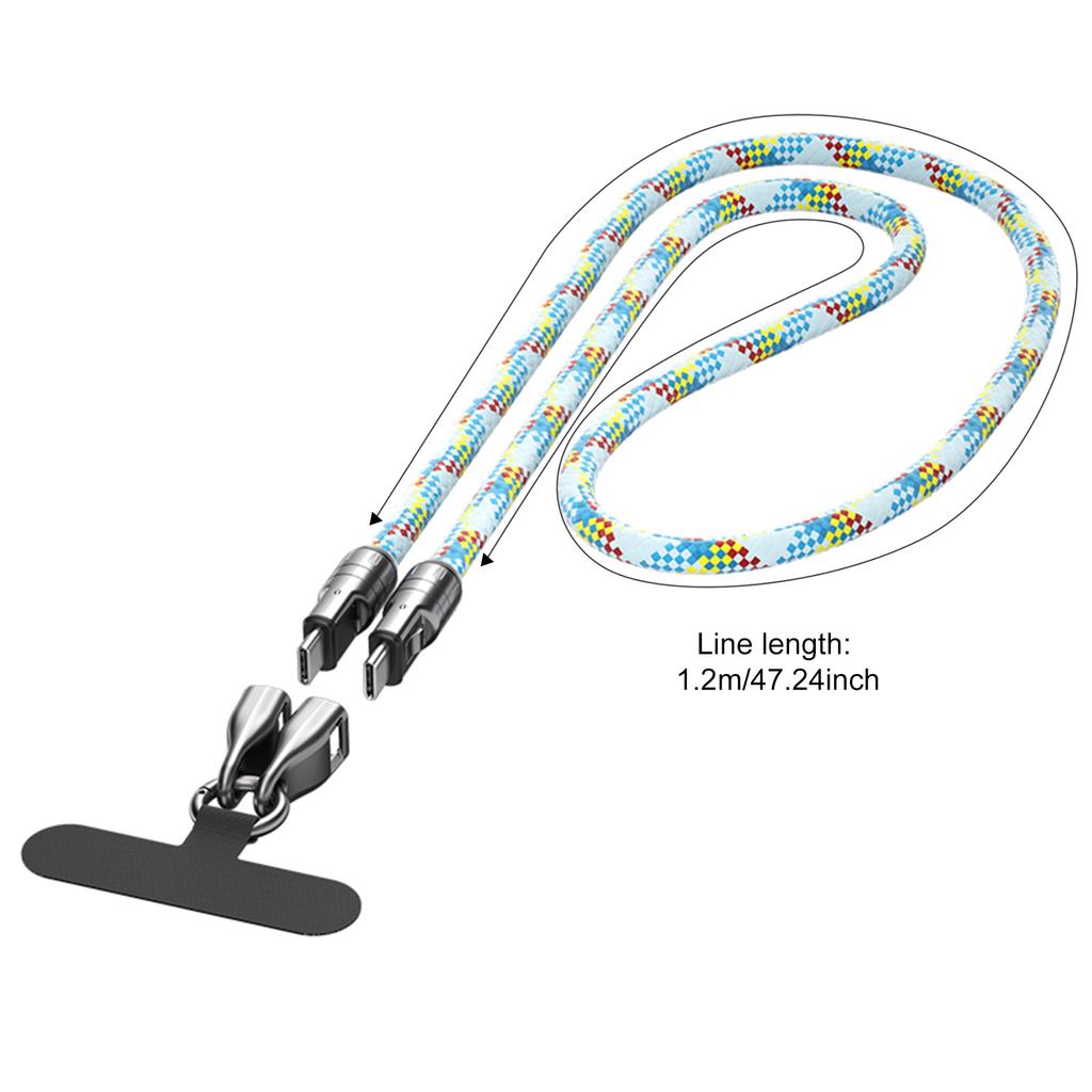 Phone Lanyard Charger Cable 240W Fast Charging Type C to Type C Wire Nylon Weaving with Zinc Alloy Lock Anti Theft