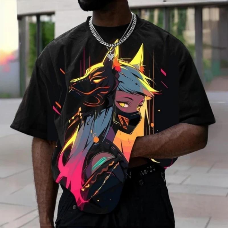 Animated Character 3d Printed Summer Short Sleeve T-Shirt Fashion Street Men Loose Oversized T-Shirt Top Everyday Casual Shirt