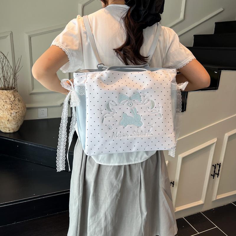 Lazy relaxation bag women's 2025 new fairy lace canvas bag large capacity polka dot versatile tote bag