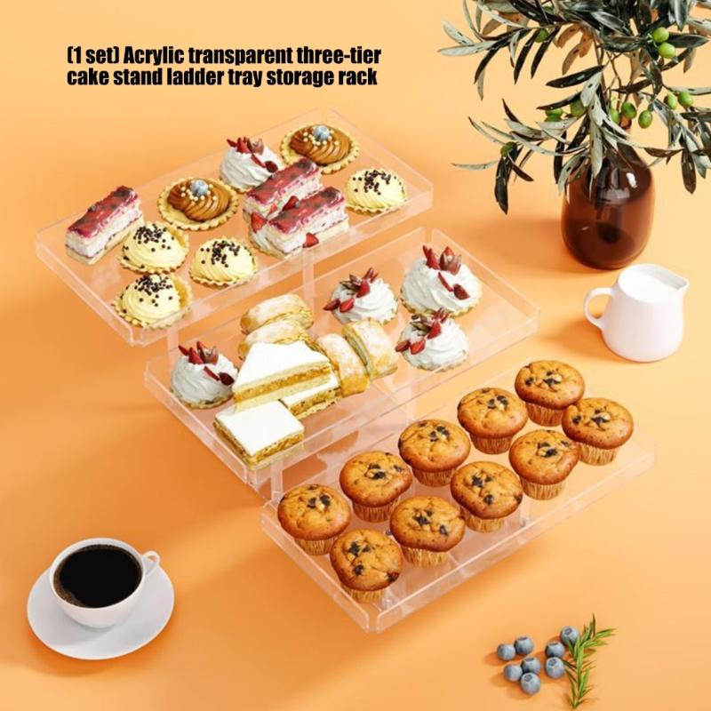 Clear 3 Layer Step Design Serving Tray For Cakes Dessert Display Stable Acrylic Structure Perfect For Celebration Event Home Decors Organizers