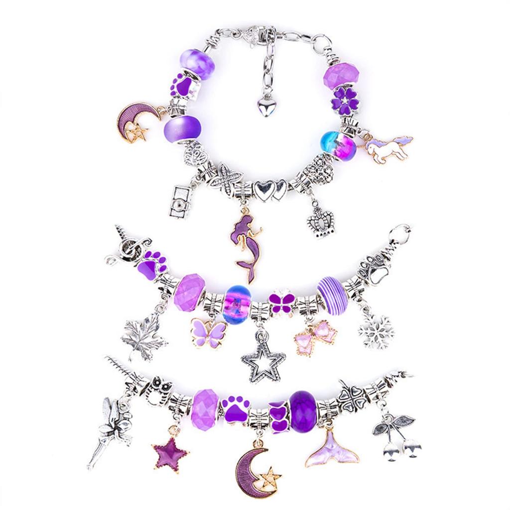 Sitengle Accessory Bracelet Stylish Gift Kit, Making, 66-Piece Set, Charms, Beading, Birthday, Christmas, (Purple)